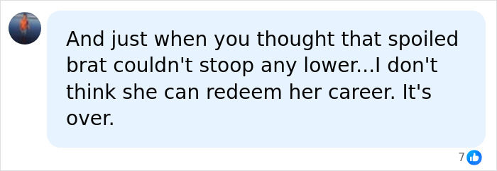 A social media comment discussing a spoiled brat, with the main keyword Blake Lively, fearing she'd be blacklisted.