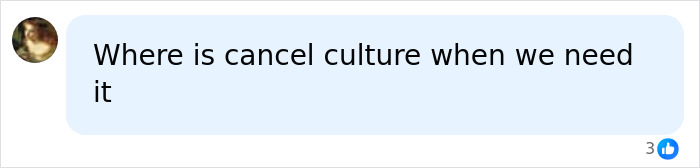 A chat bubble with the text "Where is cancel culture when we need it," implying a Blake Lively related blacklisted incident.