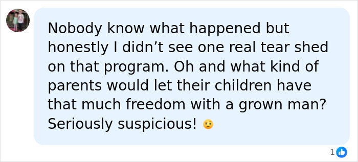 A social media comment discussing Michael Jackson allegations, expressing skepticism about tears shed and parental supervision in a 60 Minutes interview.