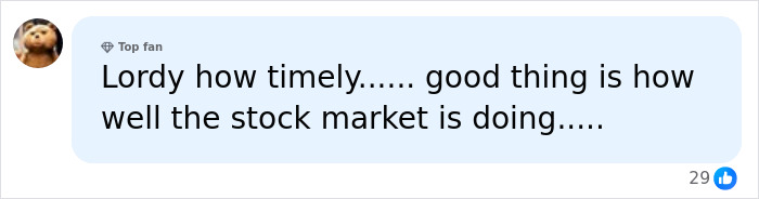 Comment noting the timeliness and mentioning stock market performance