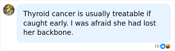 Comment on thyroid cancer being treatable if caught early and expressing concern