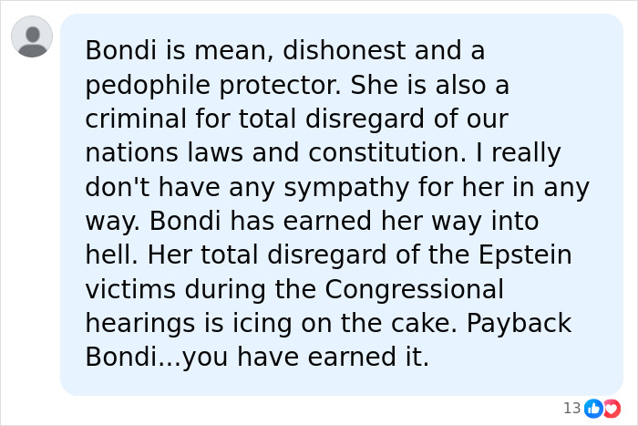 Negative comment about Pam Bondi's character and actions