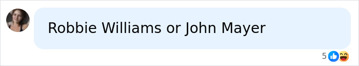 Comment suggesting Robbie Williams or John Mayer as the man