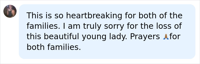 Facebook comment expressing sympathy for families after tragic loss
