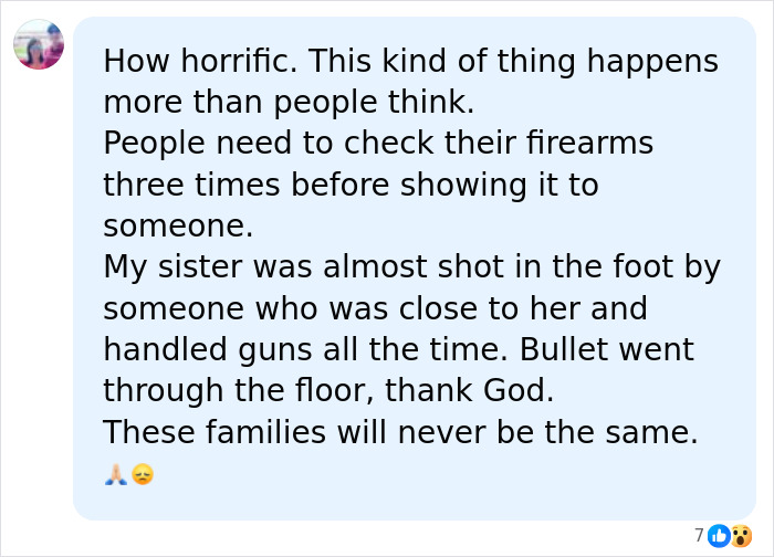 Facebook comment urging people to check firearms carefully to prevent accidents