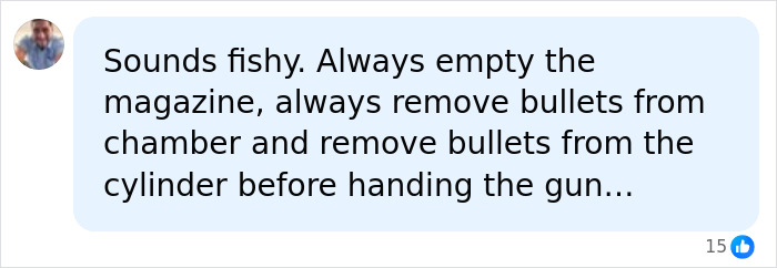 Facebook comment advising to empty gun and remove bullets before handing it over