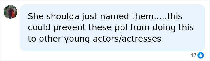 Comment suggesting Hayden Panettiere should name names to prevent a***e of young actors