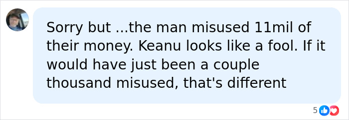 Comment criticizing misuse of money and Keanu Reeves' support in Netflix fraud case Comment criticizing misuse of money and Keanu Reeves' support in Netflix fraud case