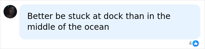 A message bubble with text: Better be stuck at dock than in the middle of the ocean. Watch your kids.