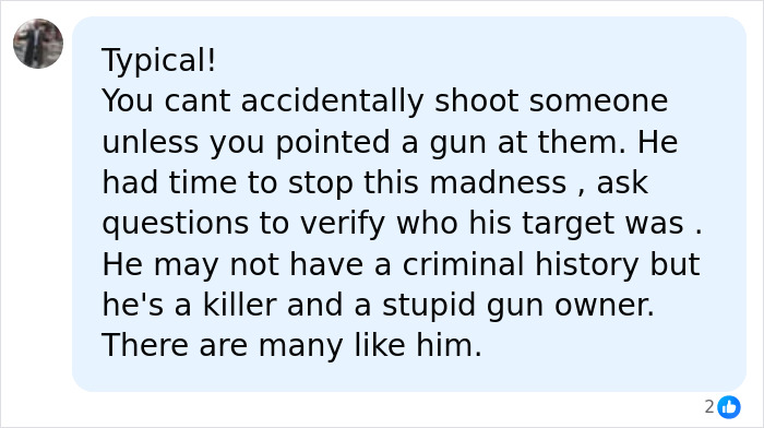 Comment criticizing gun owner in 22 year-old college grad case
