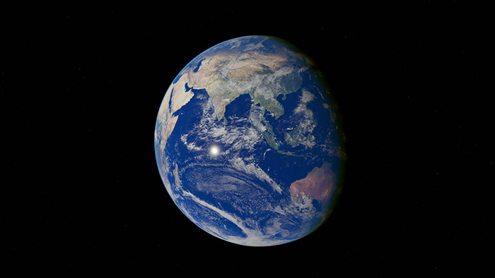 View of Earth from space showing continents and ocean