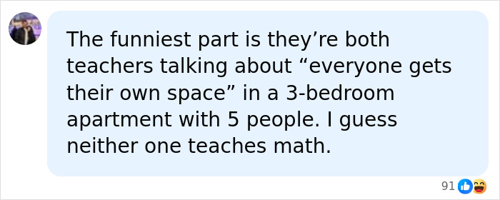 Social media comment on teachers sharing living space Social media comment on teachers sharing living space