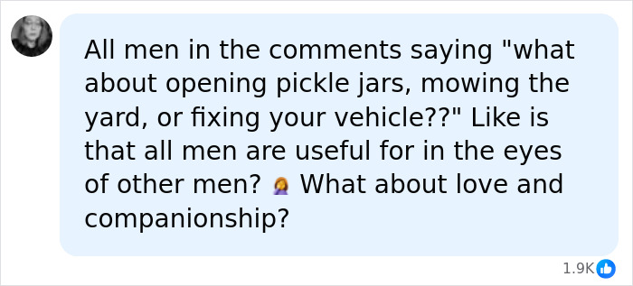 Comment discussing men's roles and love in mommune conversation Comment discussing men's roles and love in mommune conversation