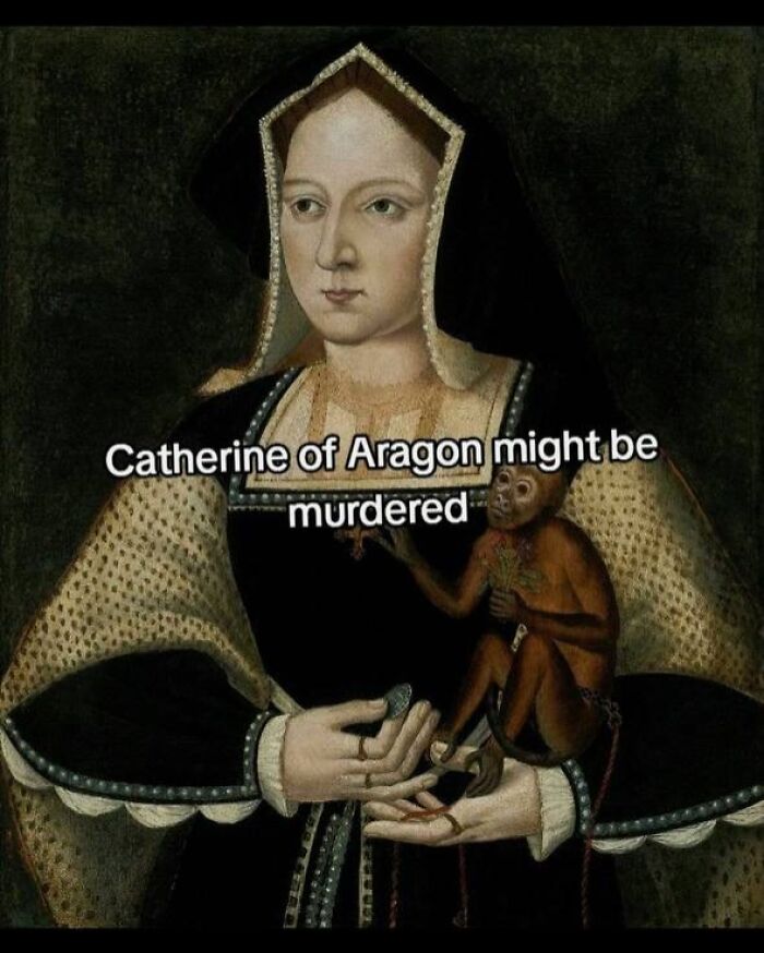 Portrait of Catherine of Aragon with monkey symbolizing possible m****r