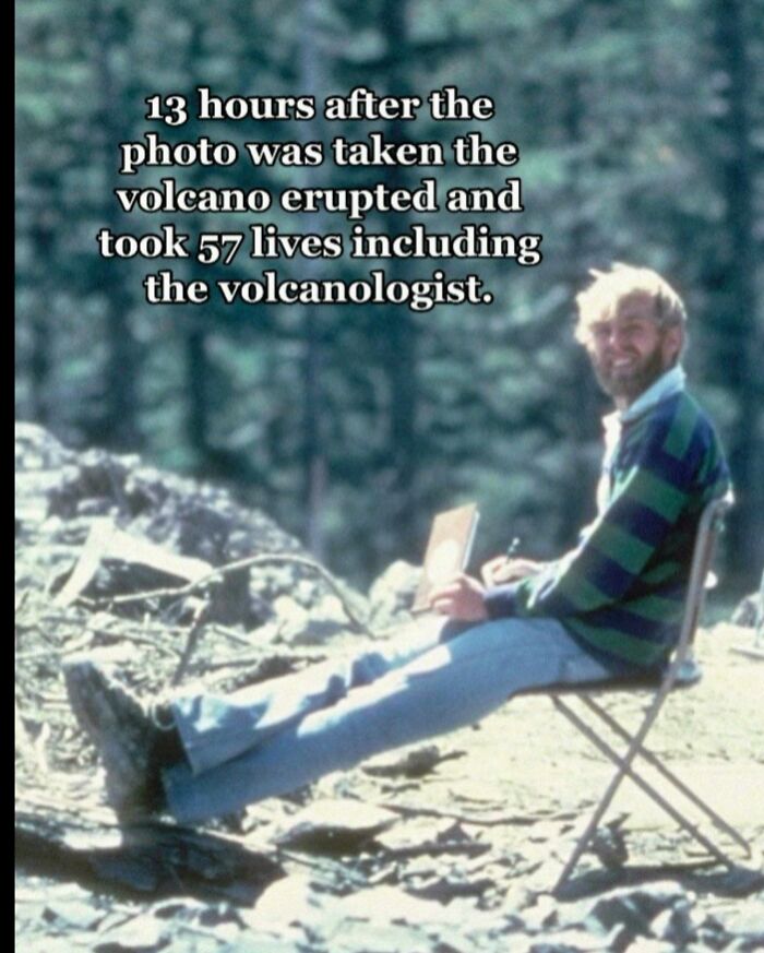 Volcanologist sitting before eruption that k****d 57 people including him