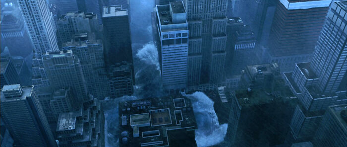 Flooding in city skyscrapers representing inevitable natural disasters