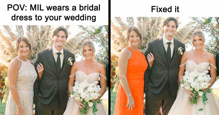 MIL Picks The Worst Possible Dress To Son’s Wedding, Gets Offended They Edit Her In The Photos
