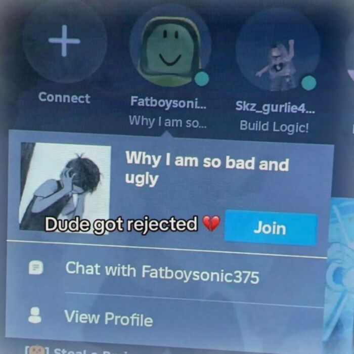 Screenshot of Roblox chat with message about being bad and ugly