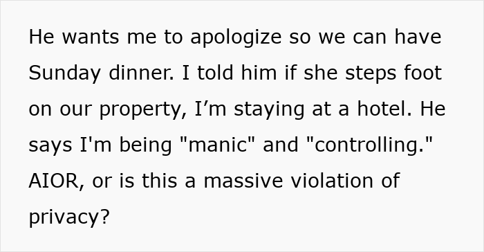 Text about refusal to apologize and threat to stay at hotel Text about refusal to apologize and threat to stay at hotel