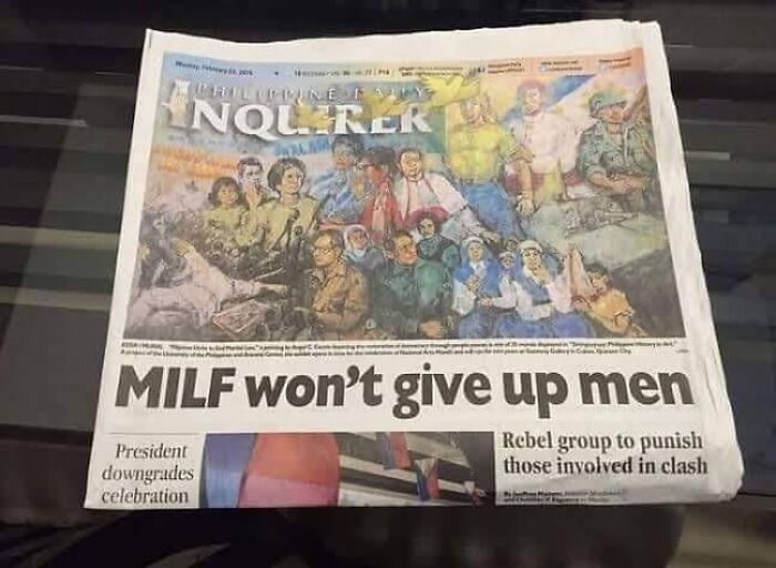 Newspaper headline showing M**F won't give up men in controversial news