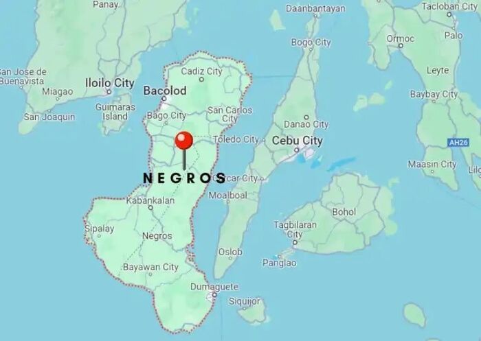 Map highlighting Negros Island and surrounding Philippine cities