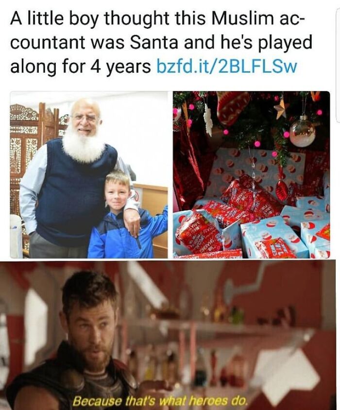 Social post about Muslim accountant playing Santa for a boy showing kindness