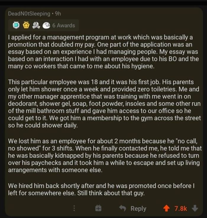 Story about helping an employee with hygiene and employment challenges
