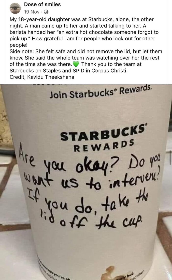 Starbucks barista leaves note to check on wellbeing on a coffee cup