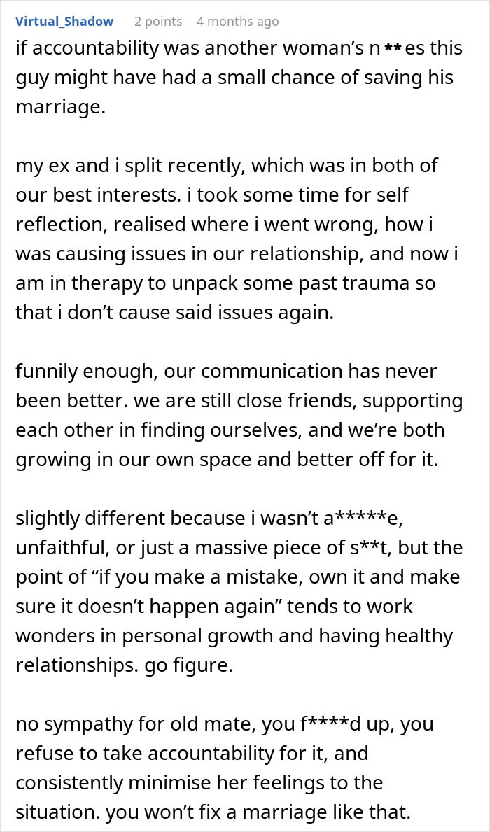 Reflection on accountability and healing in troubled marriage