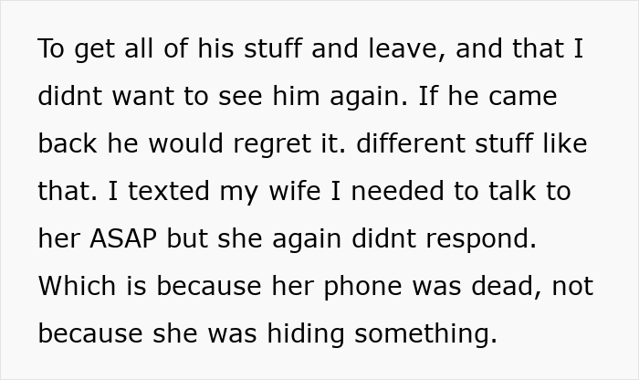 Text message about a man finding his wife's photo, revealing she wasn't hiding anything after all.