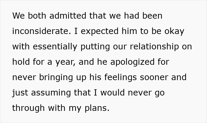 Text from an article discusses a couple's disagreement. The woman's dream trip causes an impossible choice in their relationship.