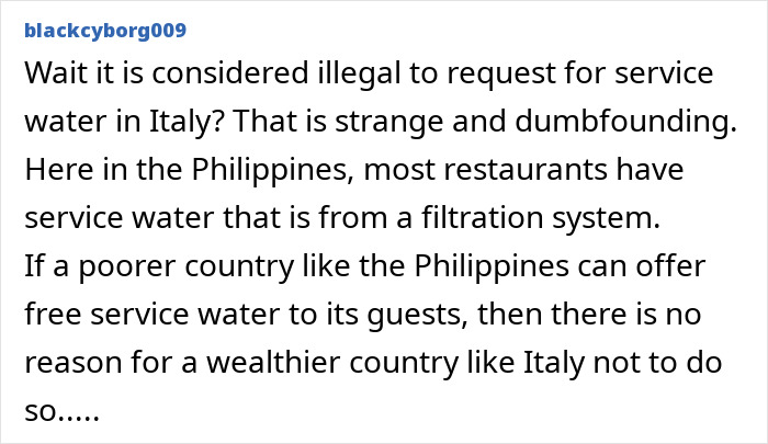 User blackcyborg009 questions Italy tap water service laws User blackcyborg009 questions Italy tap water service laws