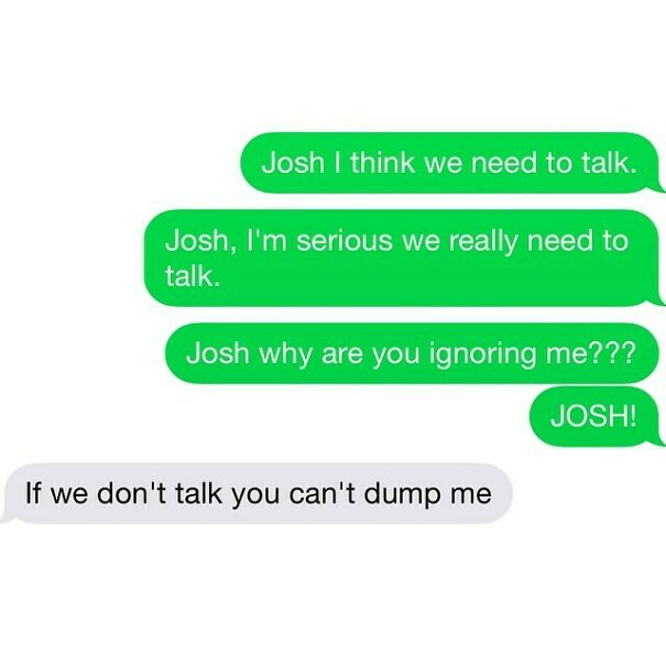 Text exchange where one partner ignores and other insists on talking
