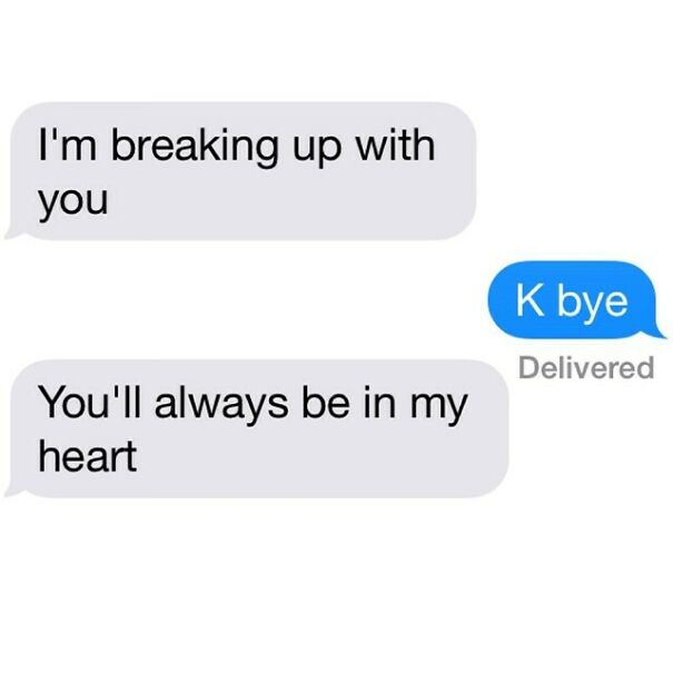 Breaking up text with cold reply in painful relationship texts