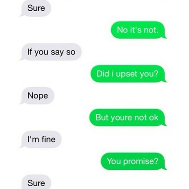 Conflicted text exchange about feelings in painful relationship texts
