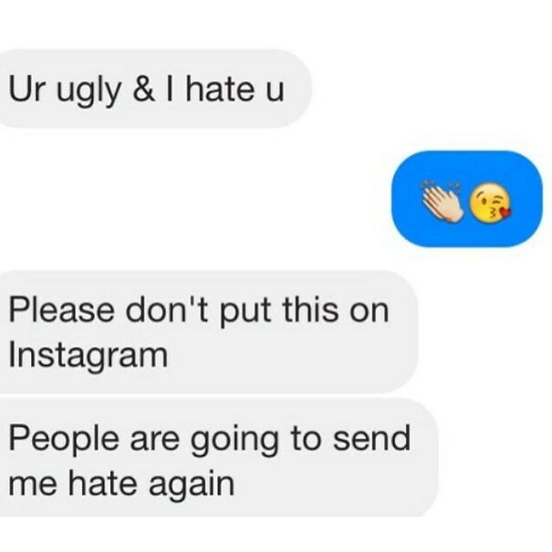 Hateful text messages with plea not to post on Instagram relationship texts