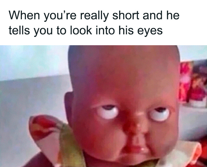 Short person unable to look into man's eyes meme