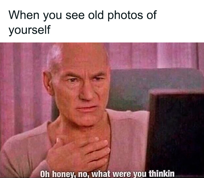 Patrick Stewart meme reacting to old photos of yourself in random memes collection