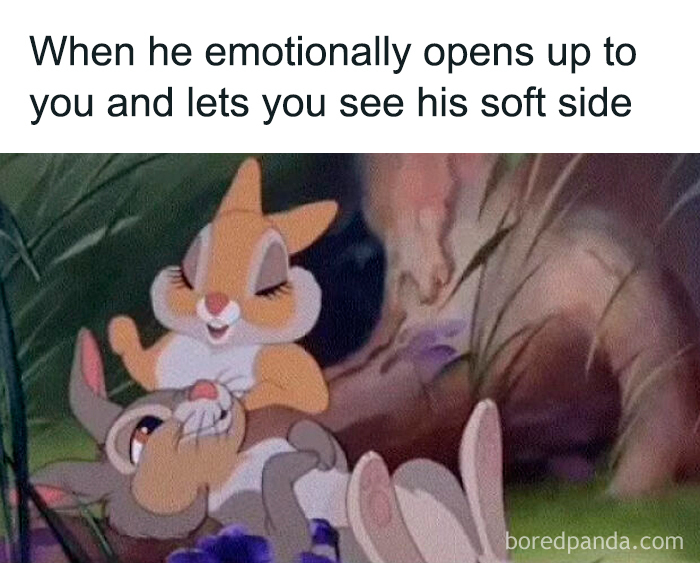 Disney Bambi meme about a man emotionally opening up, a sweet post from a love-dedicated online community.