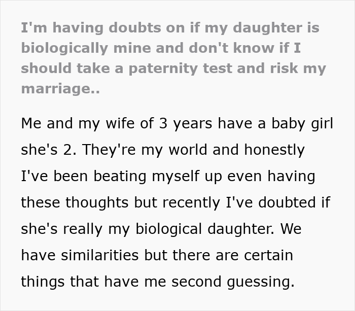 Guy Has Suspicions Over Daughter Not Being His, Turns Out It's Way Worse Than He Could Have Guessed Guy Has Suspicions Over Daughter Not Being His, Turns Out It's Way Worse Than He Could Have Guessed