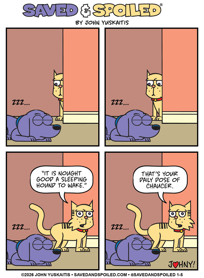 Comic of dog and cat showing their different personalities in a funny dog and cat comic