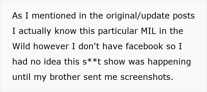 Further text detailing the woman's drunken tantrum, mentioning knowledge of the MIL and receiving screenshots.