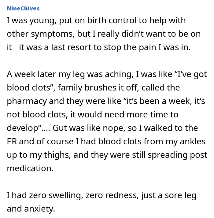 A screenshot of a gut-feelings story where a young womans intuition about blood clots proves life-saving, a real-life medical event.