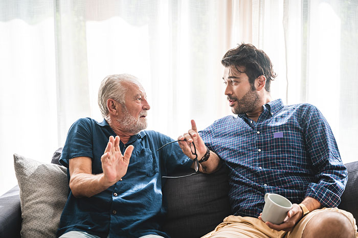 Two men having an intense discussion about entitled demands from parents Two men having an intense discussion about entitled demands from parents