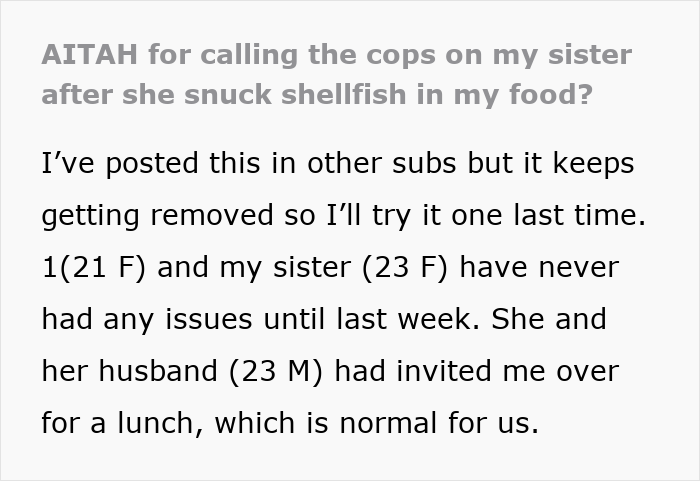 Sister Thinks Woman's Allergy Is A Lie, Her "Test" Gets Her Arrested Sister Thinks Woman's Allergy Is A Lie, Her "Test" Gets Her Arrested