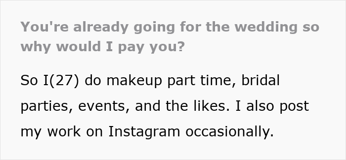 Text about doing part time makeup for bridal parties and events