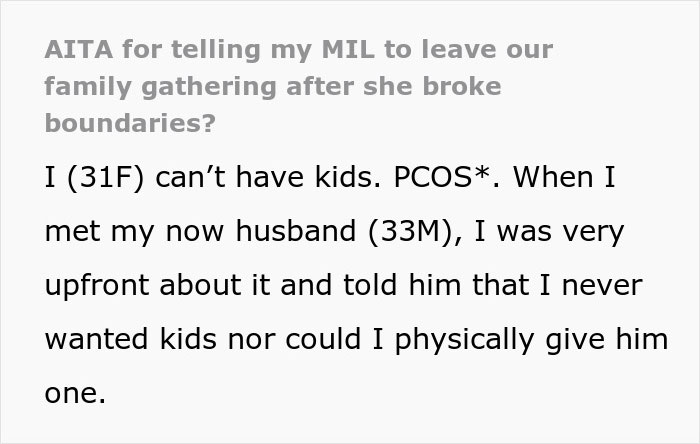 Text excerpt about couple not having kids due to PCOS
