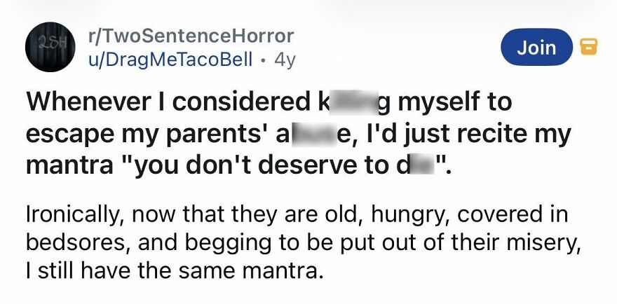 Dark short spine-chilling story about a mantra to escape parents' a***e