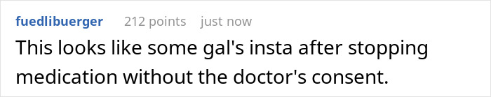 Text comment comparing photo to Instagram after stopping medication without doctor consent