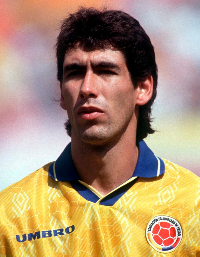 Colombian football player in yellow jersey at World Cup